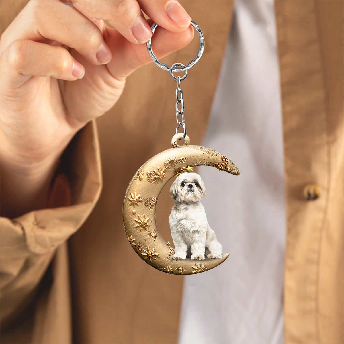 Shih Tzu 2-Dog &amp; Moon Flat Acrylic Keychain
