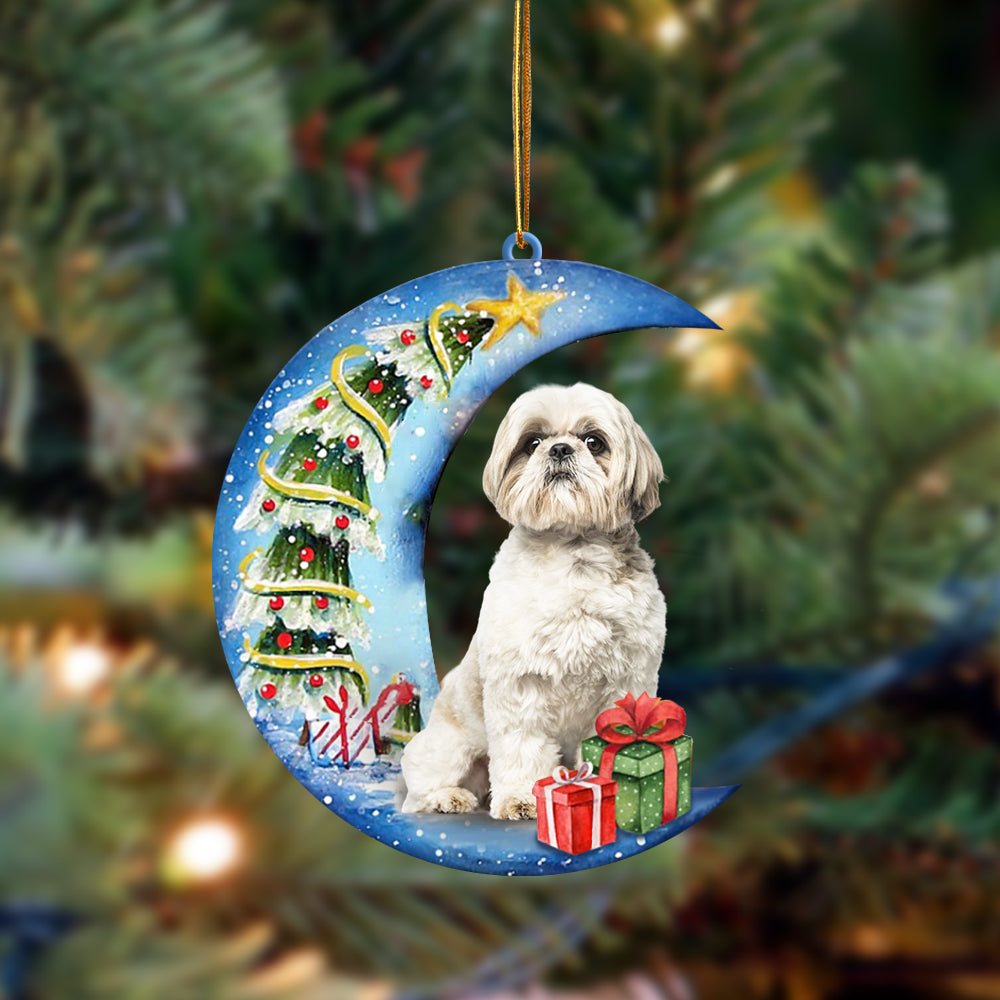 Shih Tzu2 Sit On The Blue Moon-Two Sided Ornament