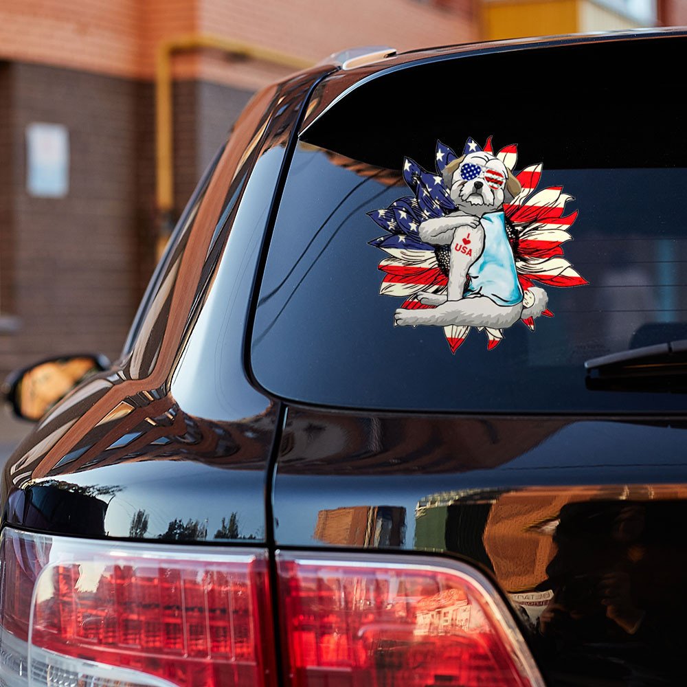 Shih Tzu Happy Independence Day Car Sticker