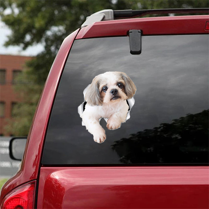 Cute Shih Tzu Dog CRACK CAR STICKER