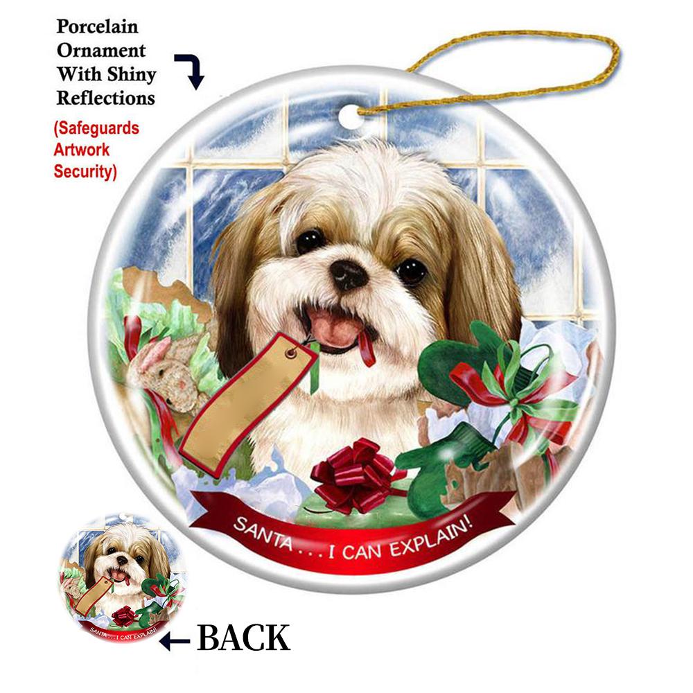 Shih Tzu Gold&amp;White Porcelain Hanging Ornament