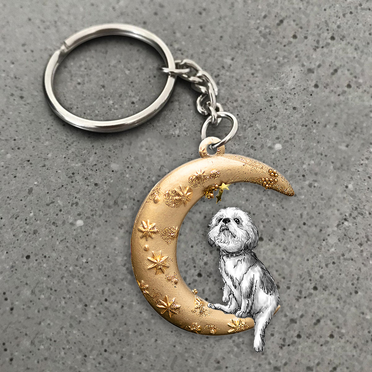 Shih Tzu-Dog &amp; Moon Flat Acrylic Keychain