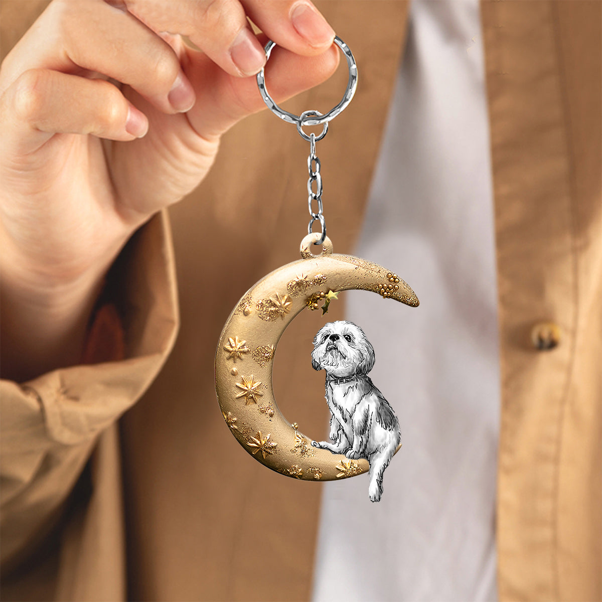 Shih Tzu-Dog &amp; Moon Flat Acrylic Keychain