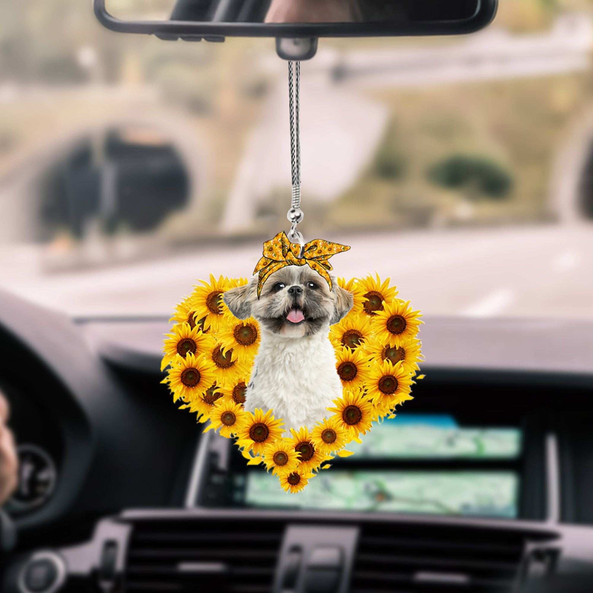 Shih Tzu-Sunflower Heart gift Car Ornament