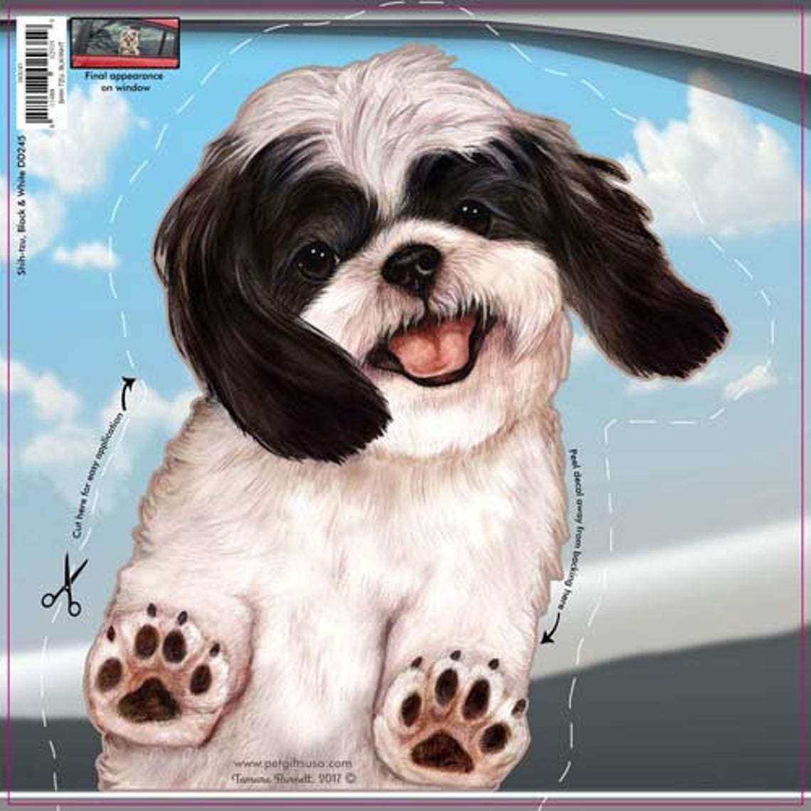 Shih Tzu (Black &amp; White)-On The Move Window Car Sticker