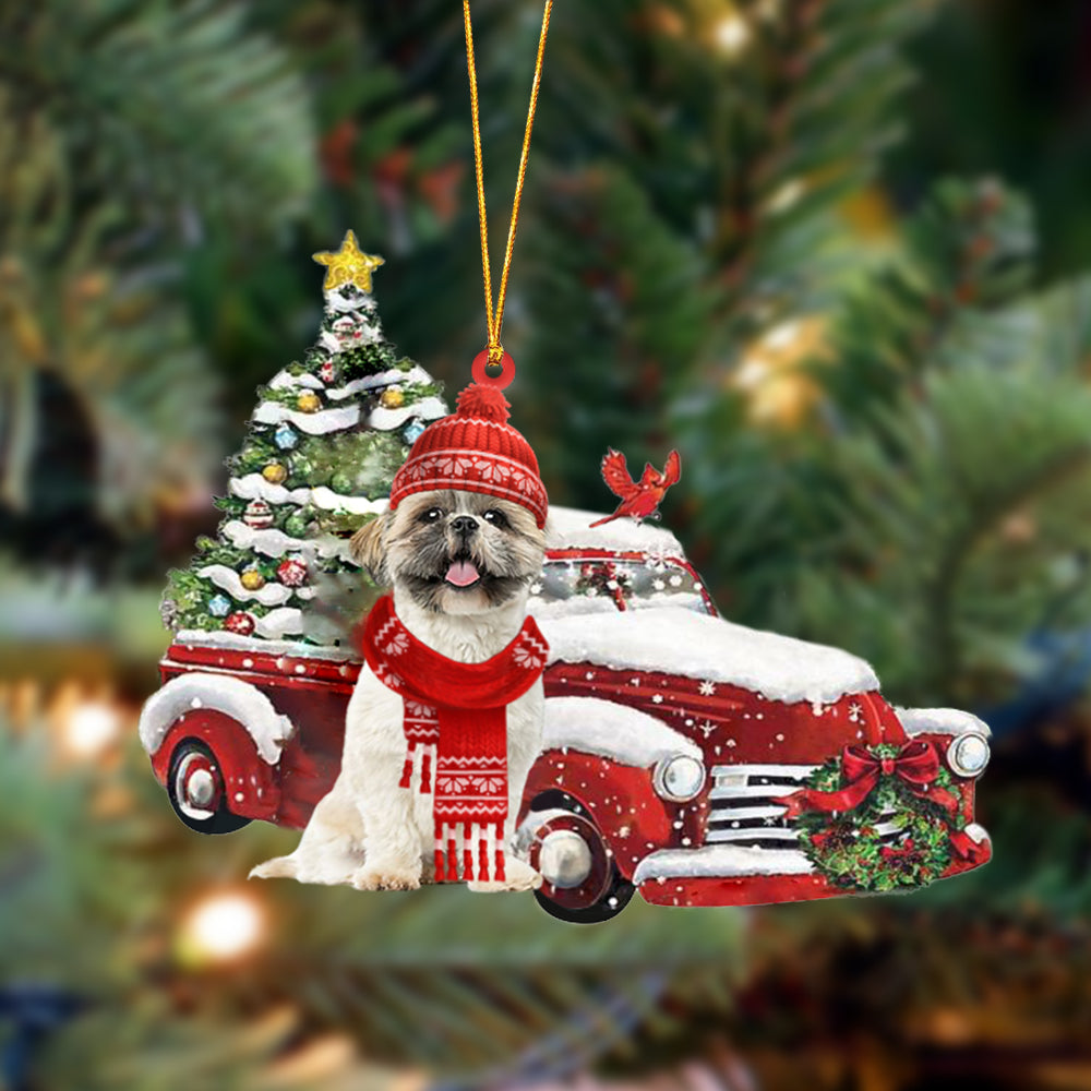 Shih Tzus-Christmas Car Two Sided Ornament