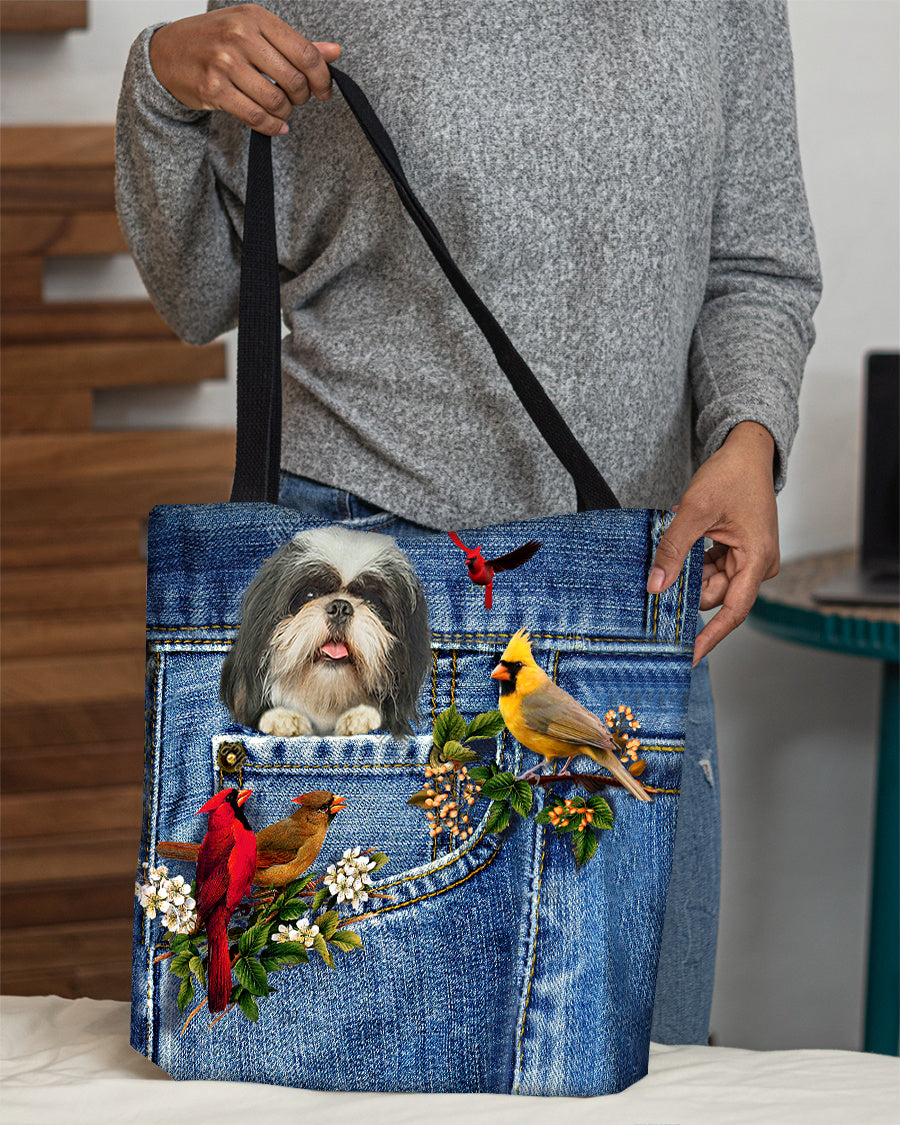 Shih tzu-Cardinal &amp; Dog Cloth Tote Bag