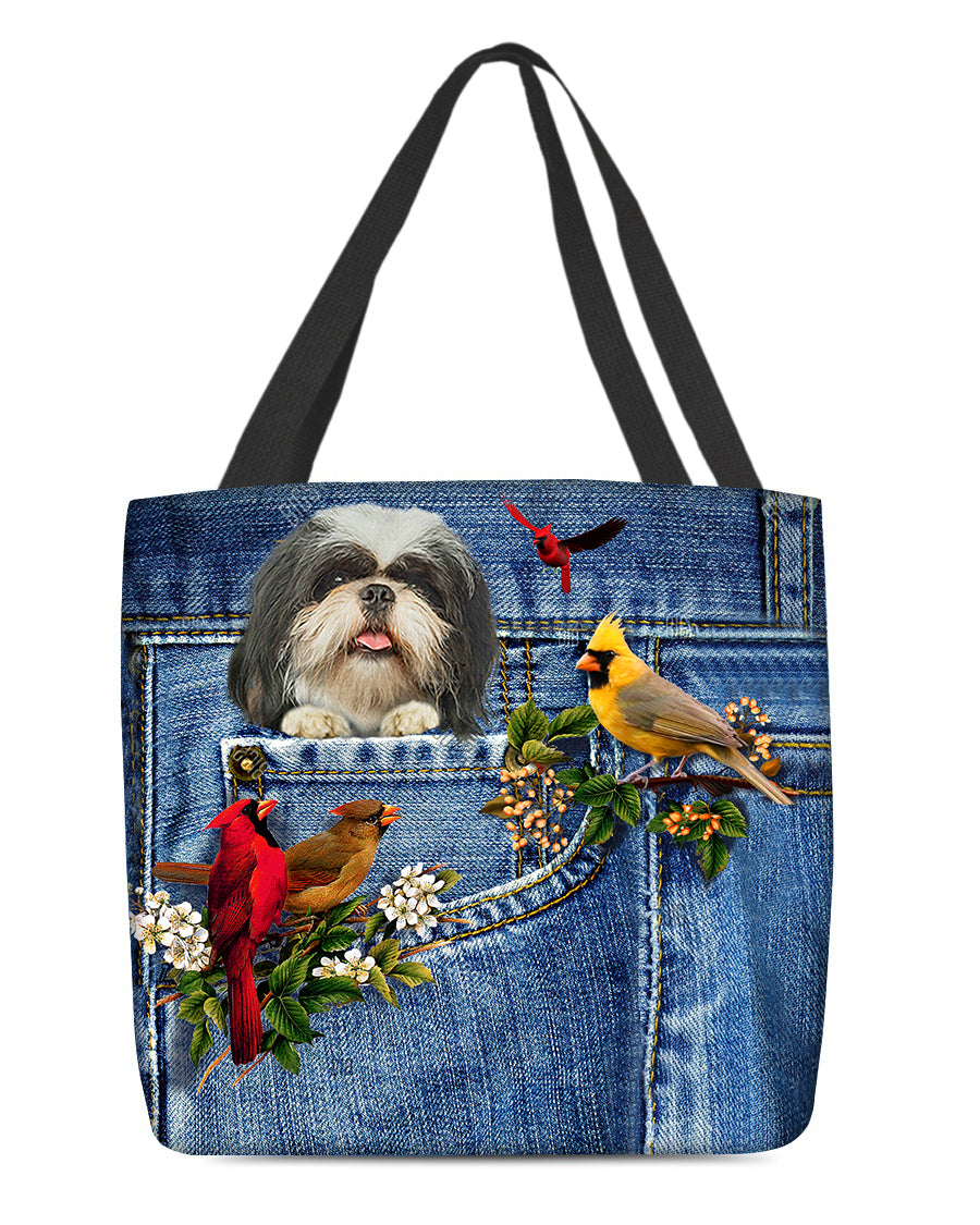 Shih tzu-Cardinal &amp; Dog Cloth Tote Bag