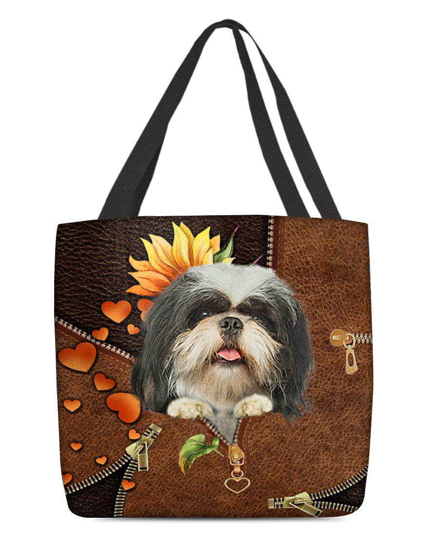 Shih tzu-Sunflower&amp;zipper Cloth Tote Bag