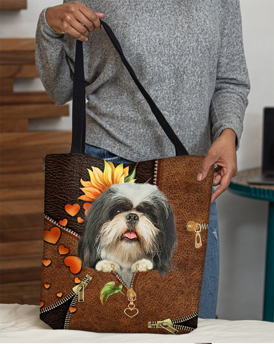 Shih tzu-Sunflower&amp;zipper Cloth Tote Bag