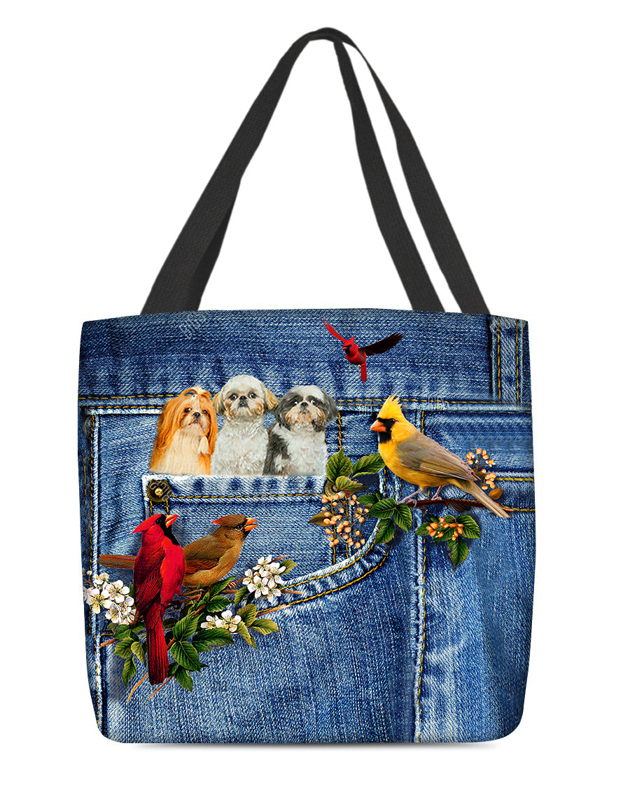 Shih tzu 3-Cardinal &amp; Dog Cloth Tote Bag
