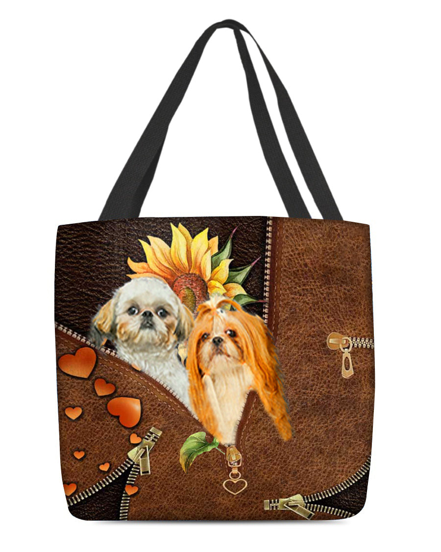 Shih tzu 3-Sunflower&amp;zipper Cloth Tote Bag