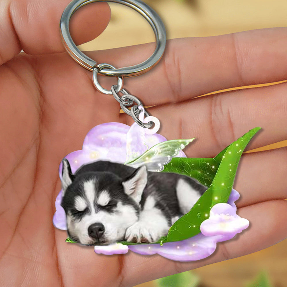 Siberian Husky-Sleep On Fallen Leaves Flat Acrylic Keychain