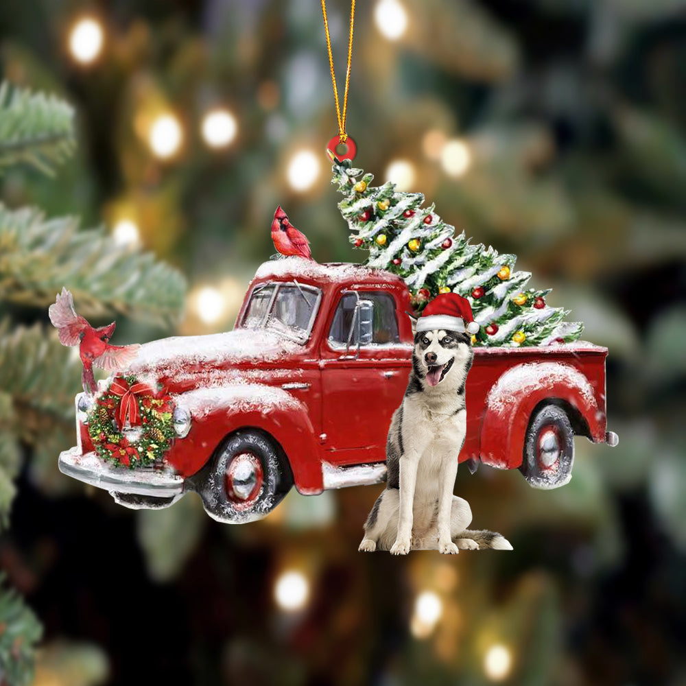 Siberian Husky-Cardinal &amp; Truck Two Sided Ornament