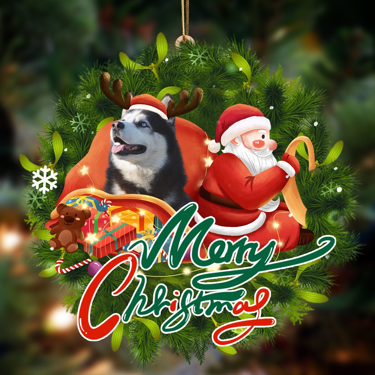 Siberian Husky-Santa & dog Hanging Ornament