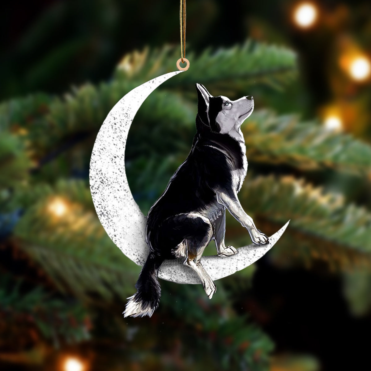 Siberian Husky-Sit On The Moon-Two Sided Ornament