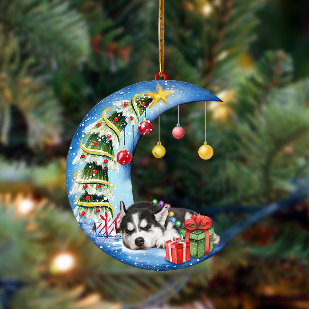 Siberian Husky-Sleep On The Moon Christmas Two Sided Ornament