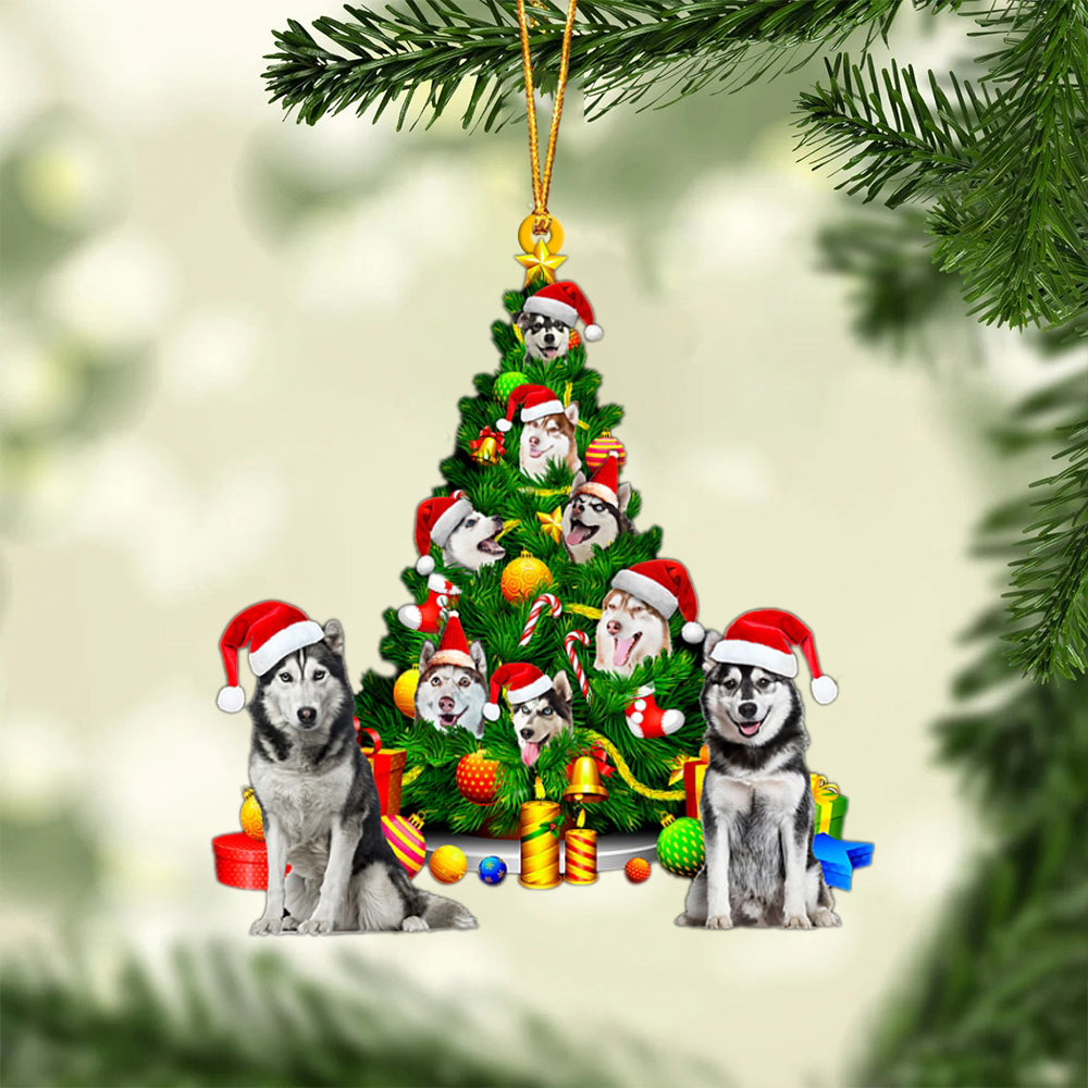 Siberian Husky-Xmas Tree&amp;Dog-Two Sided Ornament