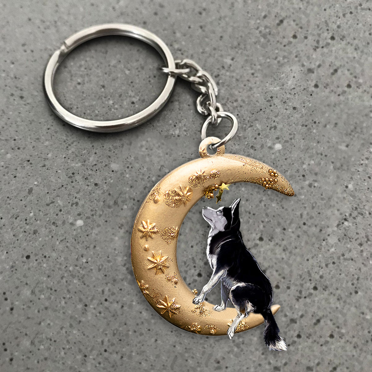 Siberian Husky-Dog &amp; Moon Flat Acrylic Keychain