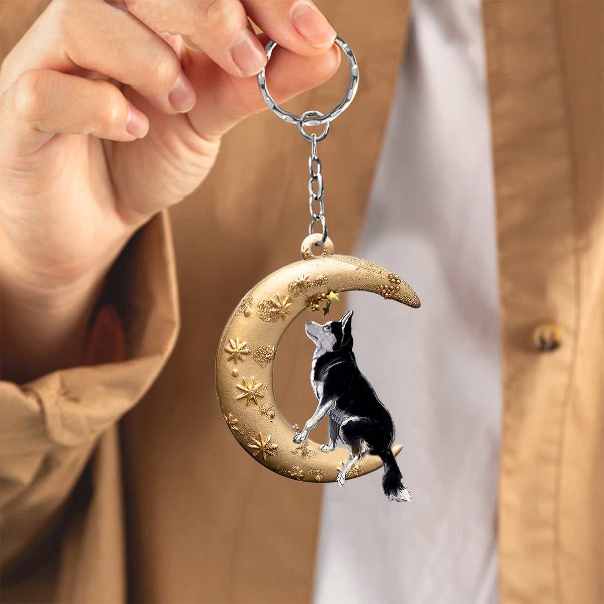 Siberian Husky-Dog &amp; Moon Flat Acrylic Keychain