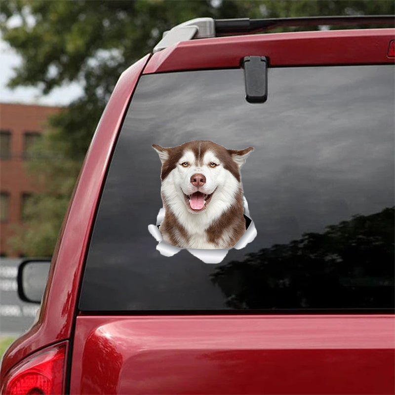 Cute Siberian Husky CRACK CAR STICKER