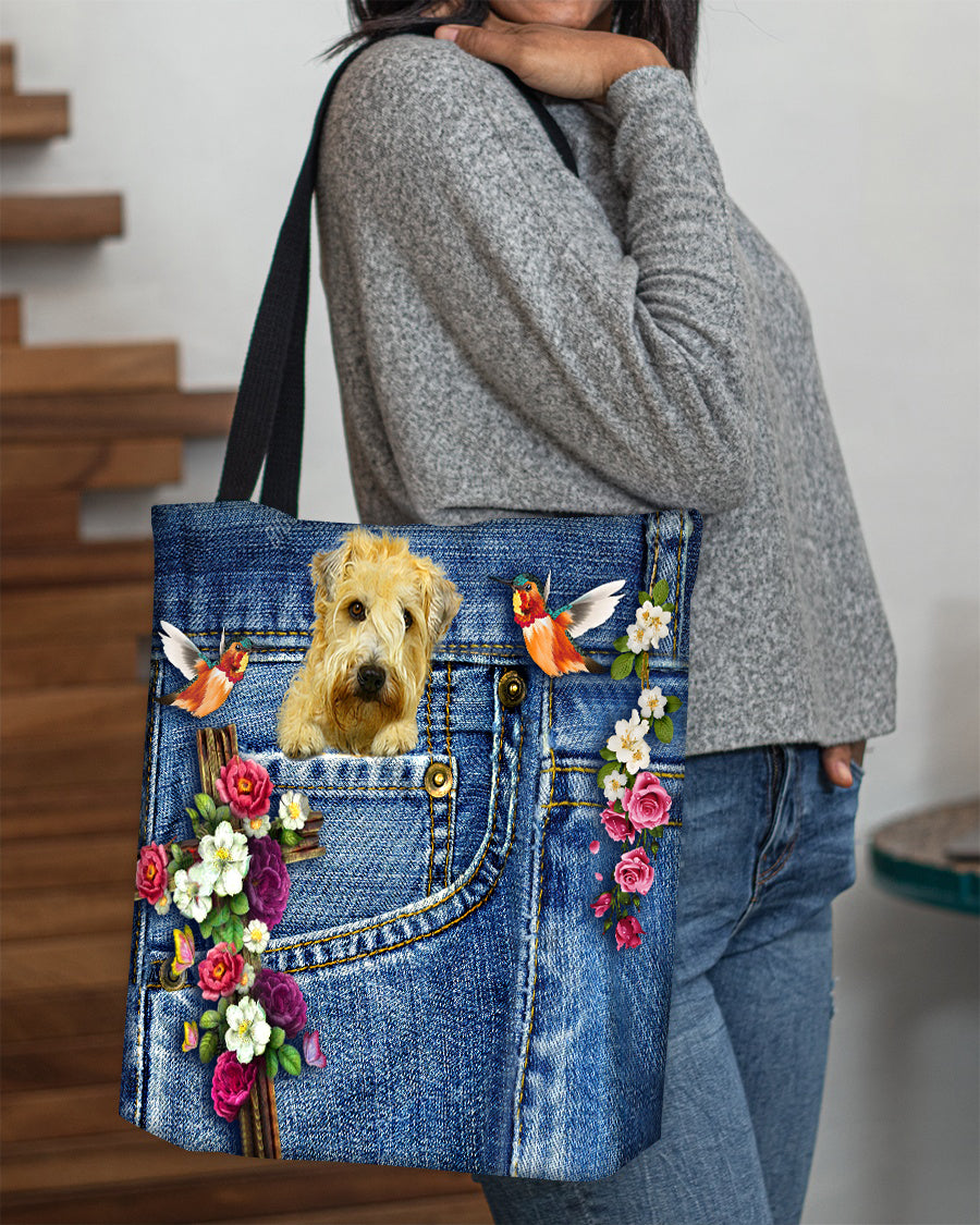 Soft Coated Wheaten Terrier-Cardinal &amp; Cross Flower Cloth Tote Bag