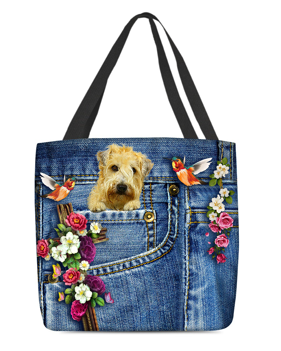 Soft Coated Wheaten Terrier-Cardinal &amp; Cross Flower Cloth Tote Bag