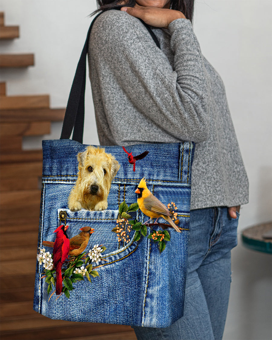 Soft Coated Wheaten Terrier-Cardinal &amp; Dog Cloth Tote Bag