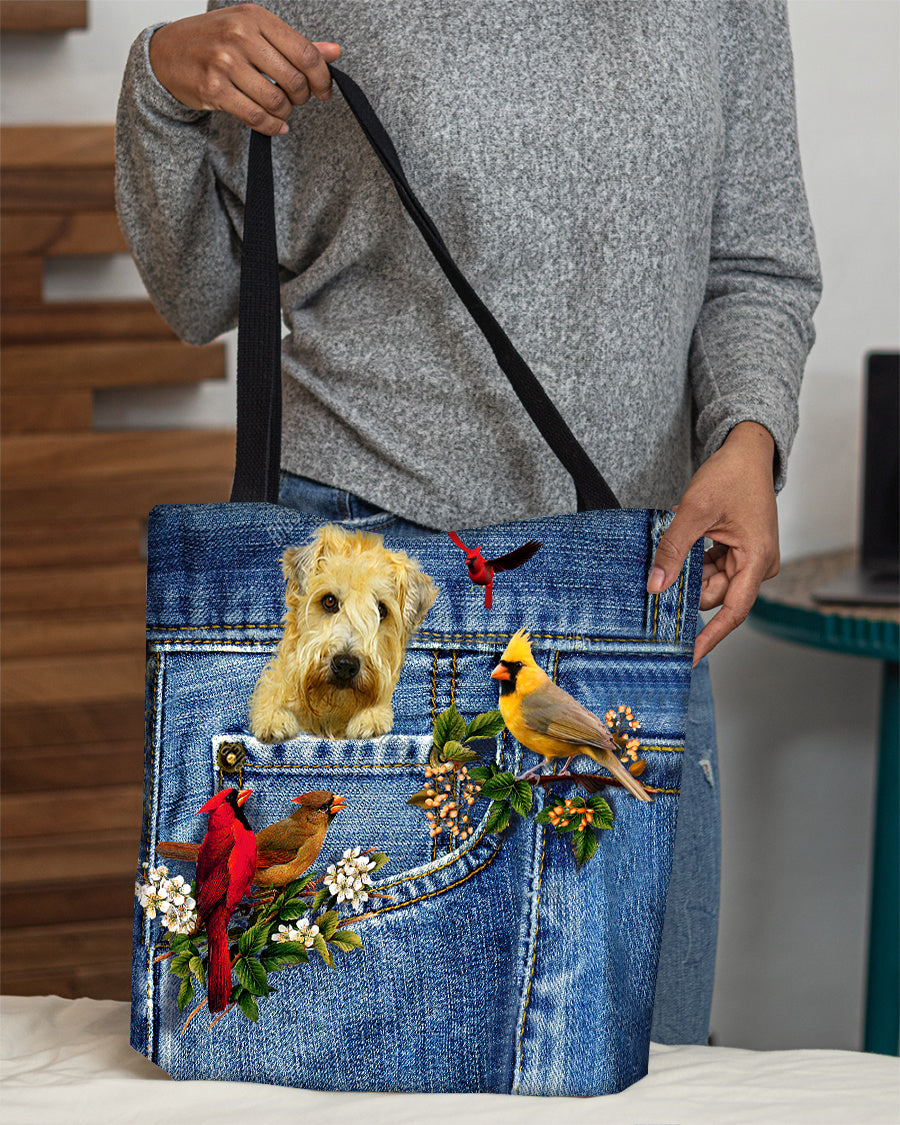 Soft Coated Wheaten Terrier-Cardinal &amp; Dog Cloth Tote Bag