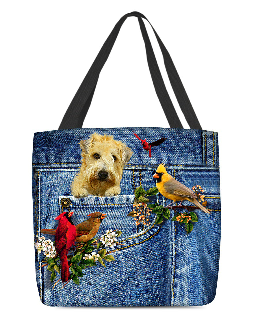 Soft Coated Wheaten Terrier-Cardinal &amp; Dog Cloth Tote Bag