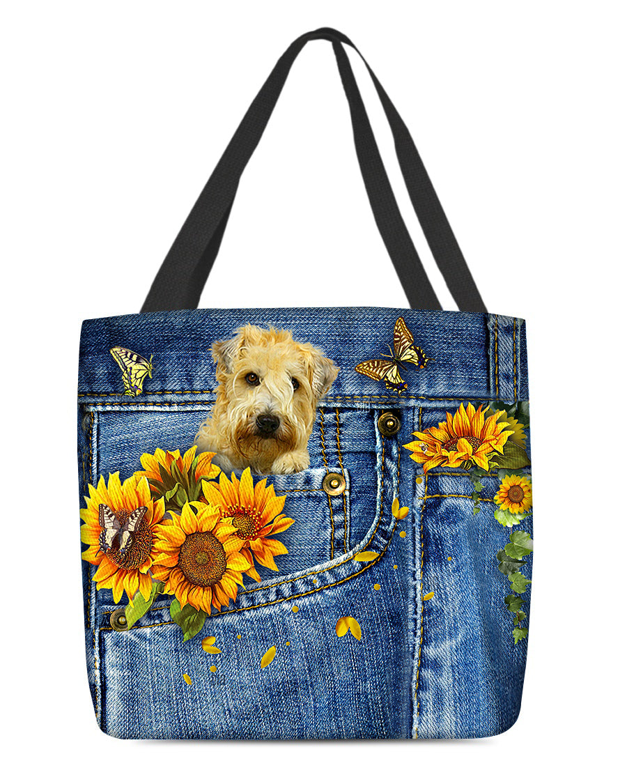 Soft Coated Wheaten Terrier-Sunflowers &amp; Butterflies Cloth Tote Bag