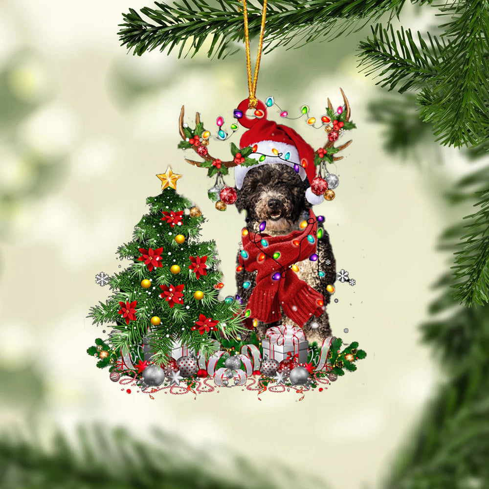 Spanish Water Dog-Reindeer Christmas-Two Sided Ornament