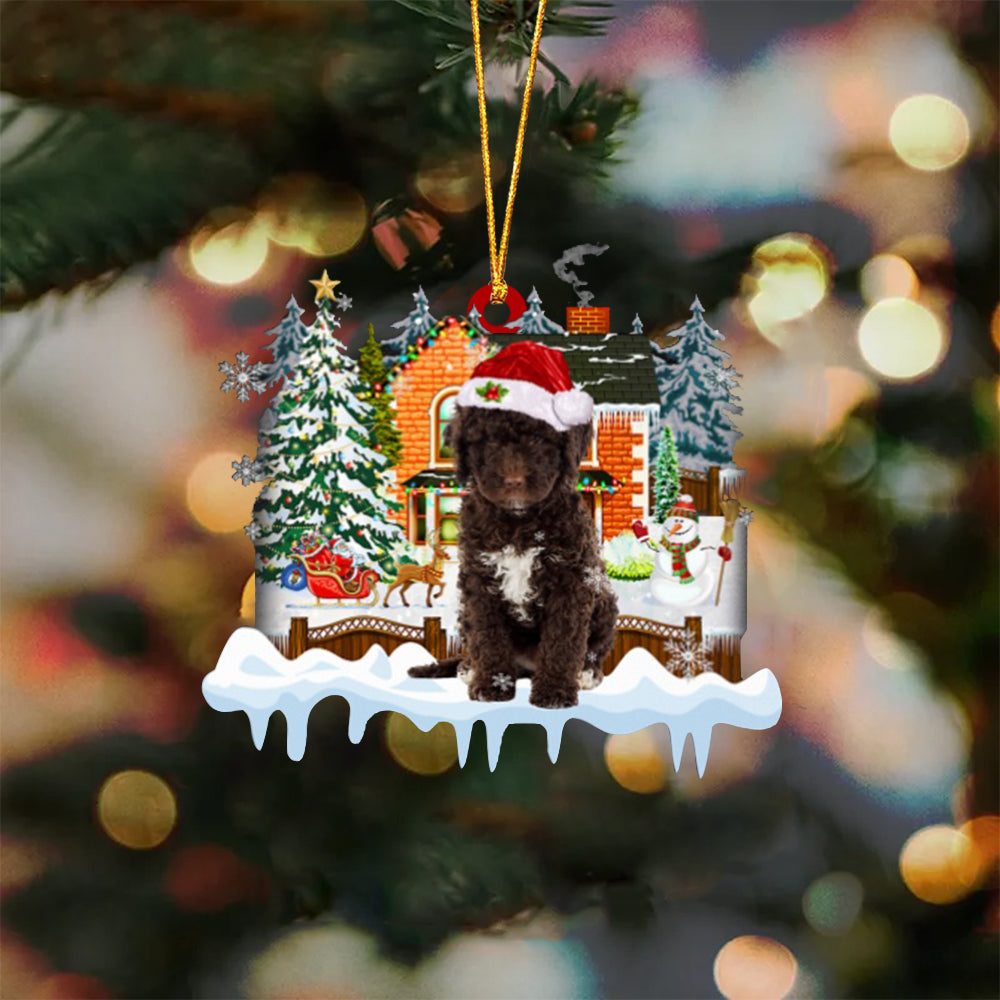 Spanish Water Dog-Xmas House-Two Sided Ornament