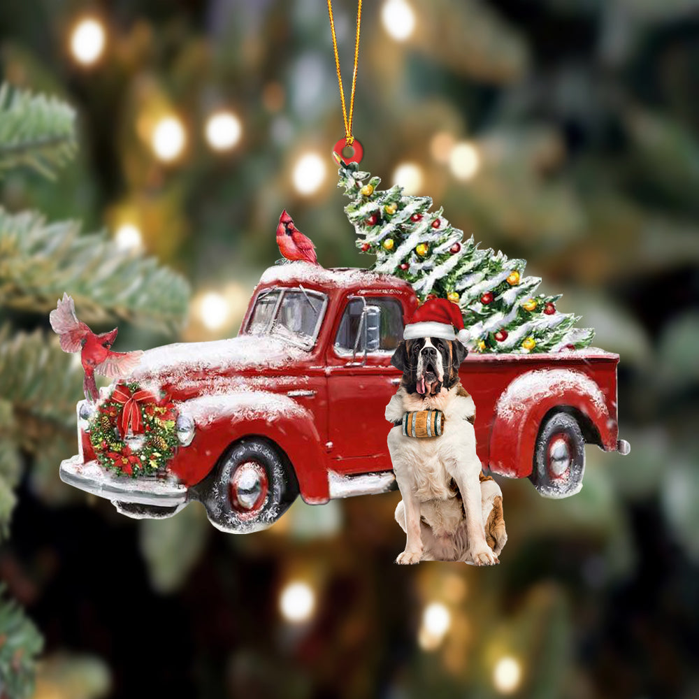 St Bernard-Cardinal &amp; Truck Two Sided Ornament