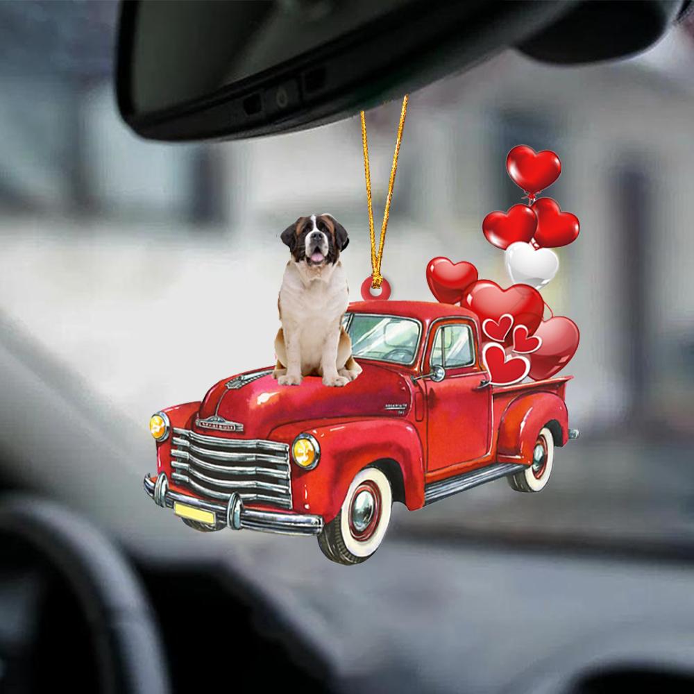 St Bernard-Red Sports car-Two Sided Ornament