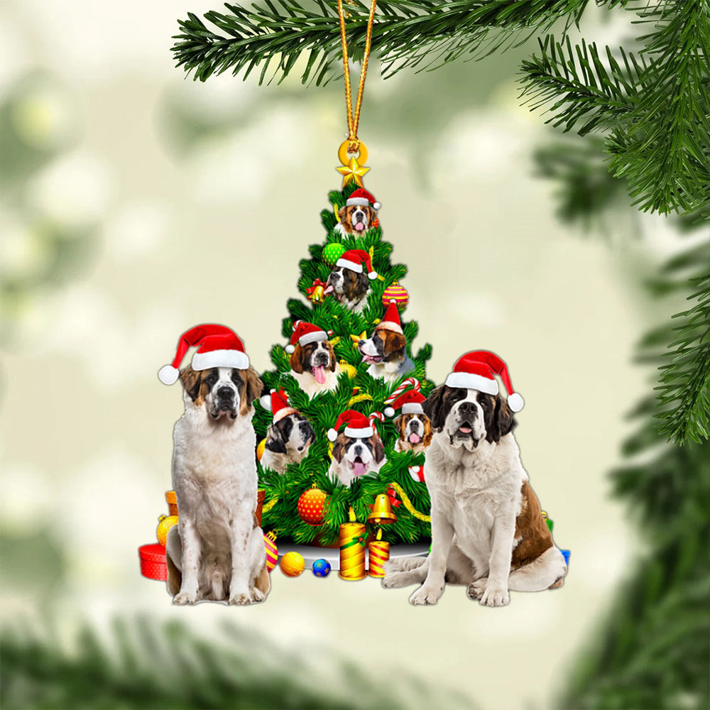 St Bernard-Xmas Tree&amp;Dog-Two Sided Ornament