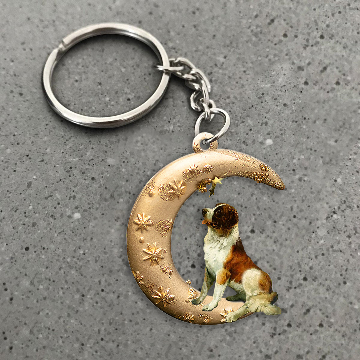 St Bernard-Dog &amp; Moon Flat Acrylic Keychain