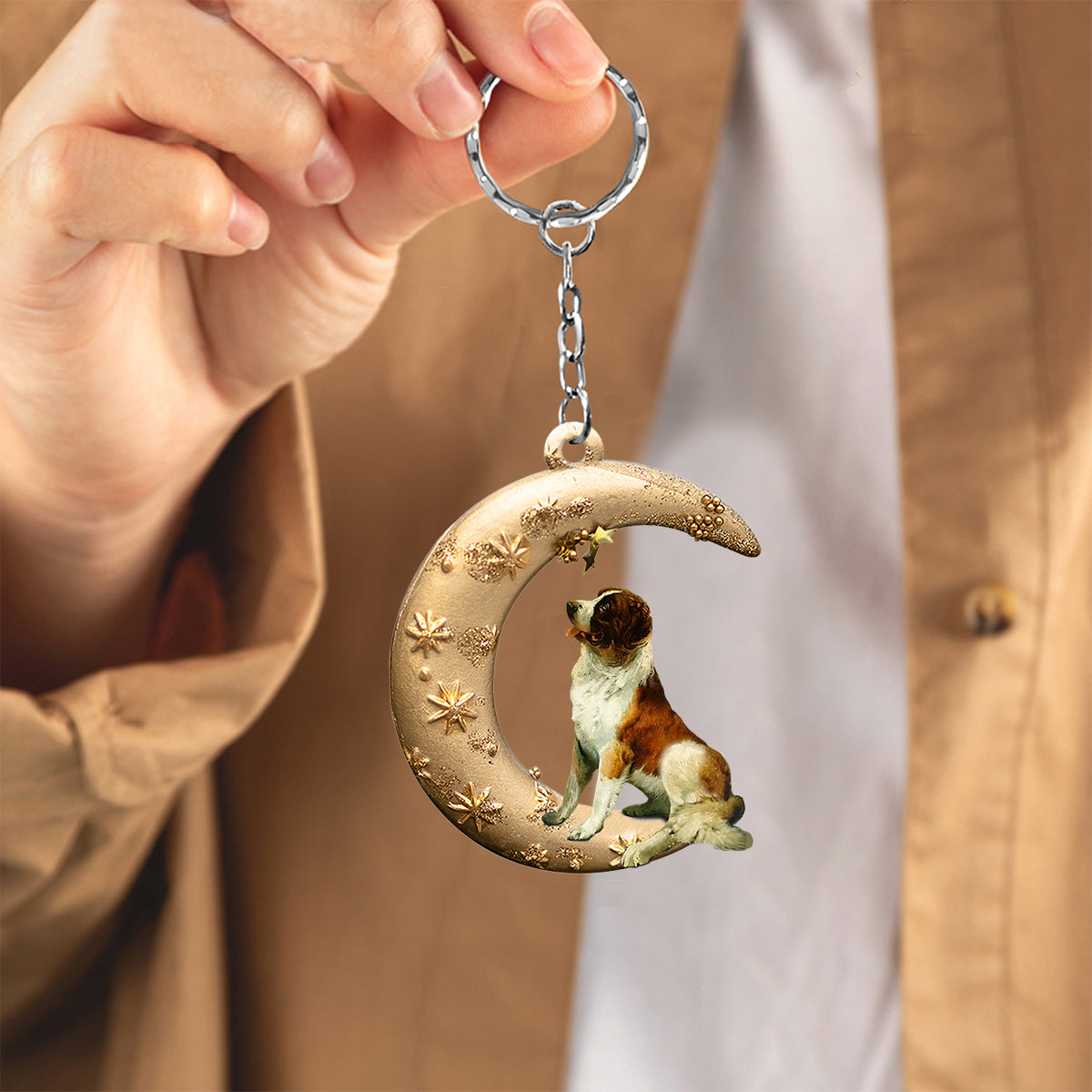 St Bernard-Dog &amp; Moon Flat Acrylic Keychain