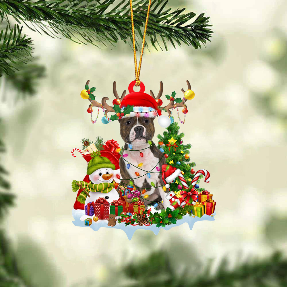 Staffordshire Bull Terrier-Elk & Snowman-Two Sided Ornament