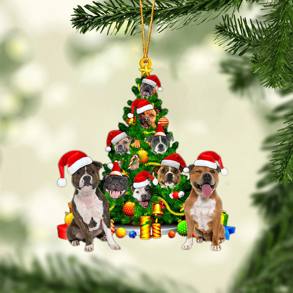 Staffordshire Bull Terrier-Xmas Tree&amp;Dog-Two Sided Ornament