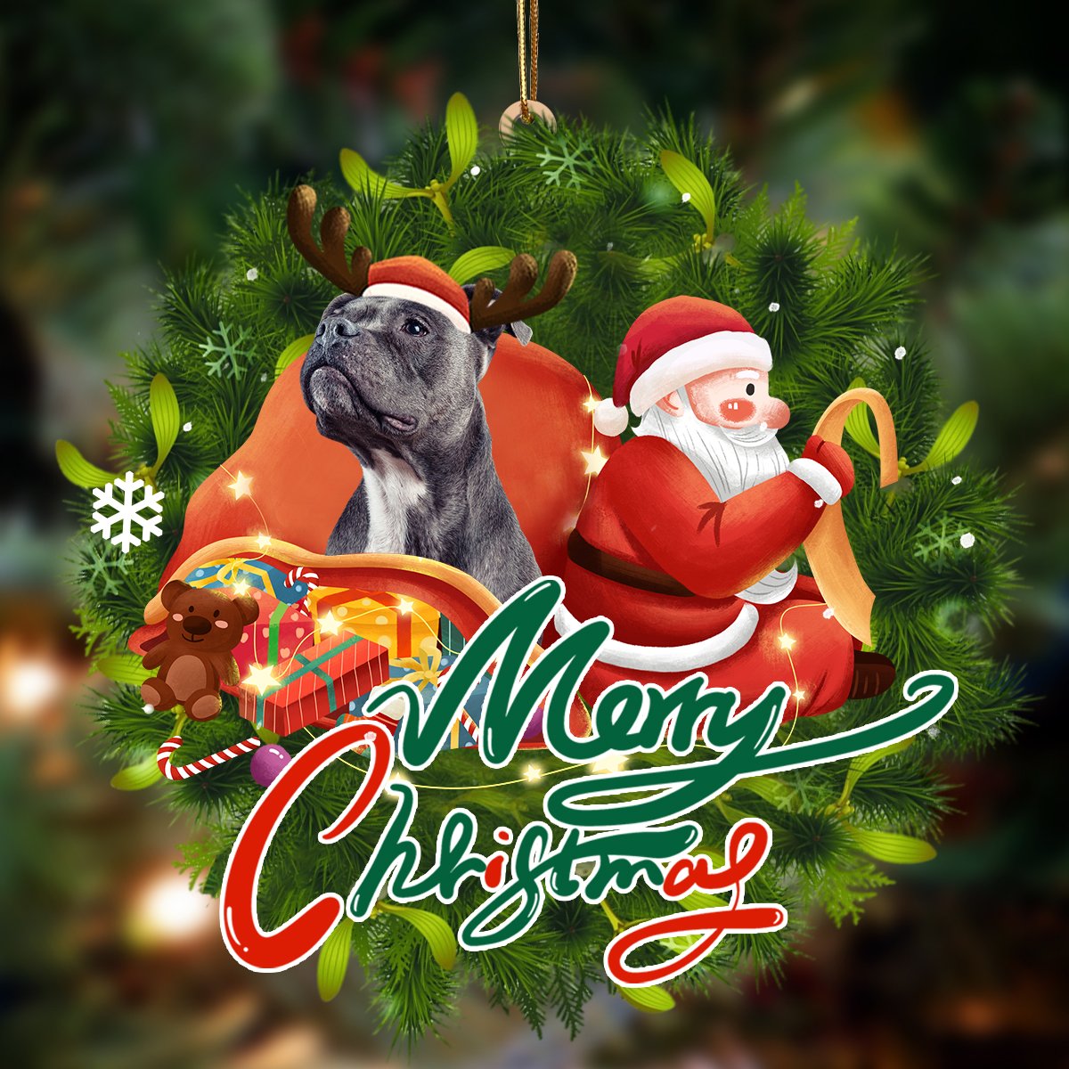Staffordshire Bull Terrier1-Santa &amp; dog Hanging Ornament
