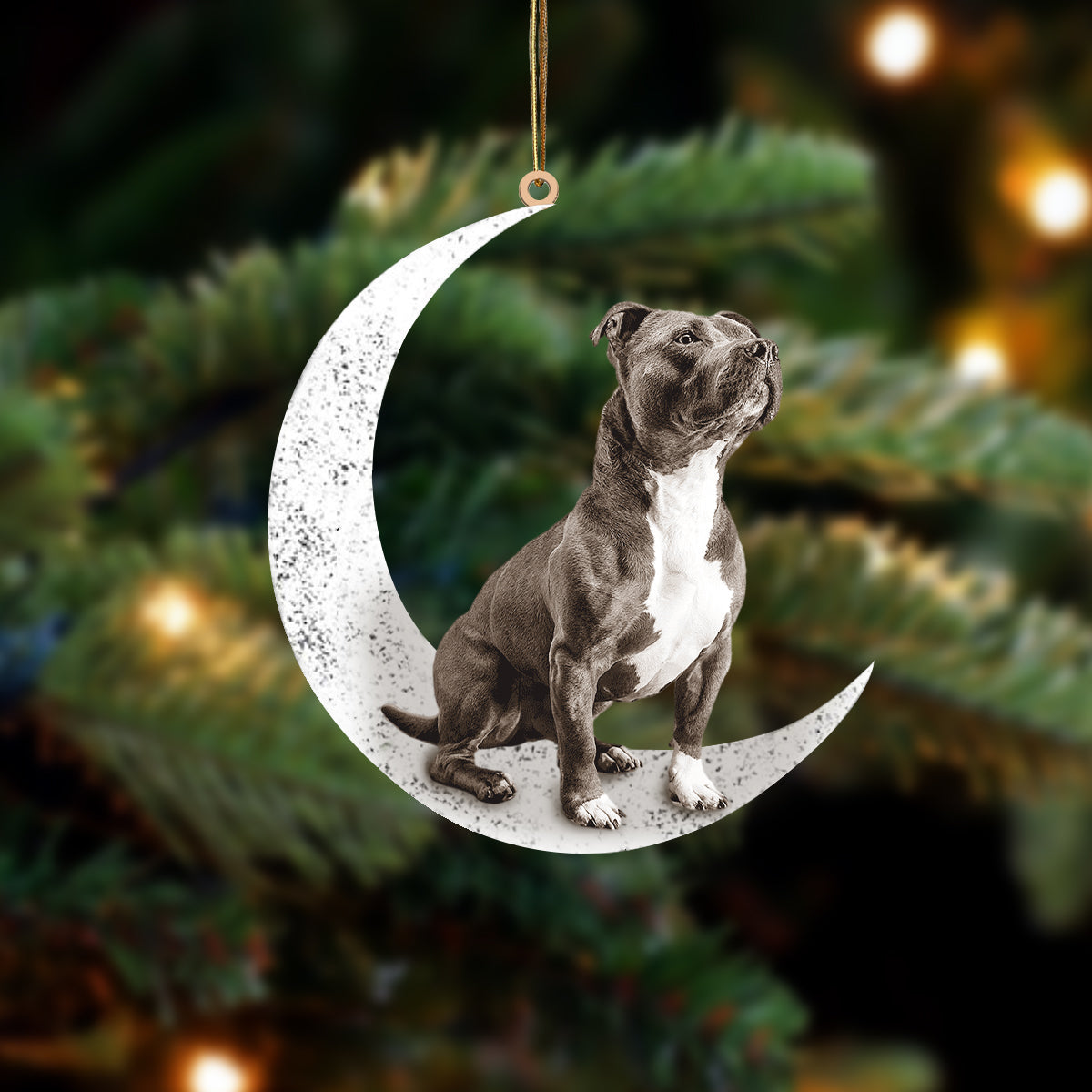 Staffordshire Bull Terrier 1-Sit On The Moon-Two Sided Ornament