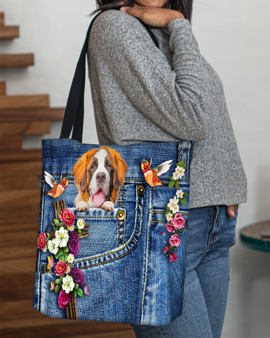 St Bernard-Cardinal &amp; Cross Flower Cloth Tote Bag