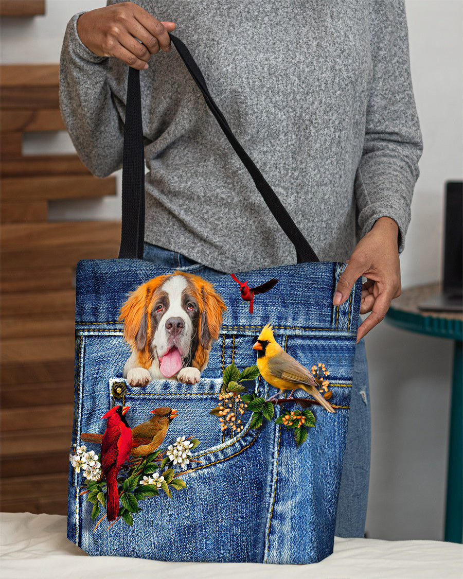 St bernard-Cardinal &amp; Dog Cloth Tote Bag
