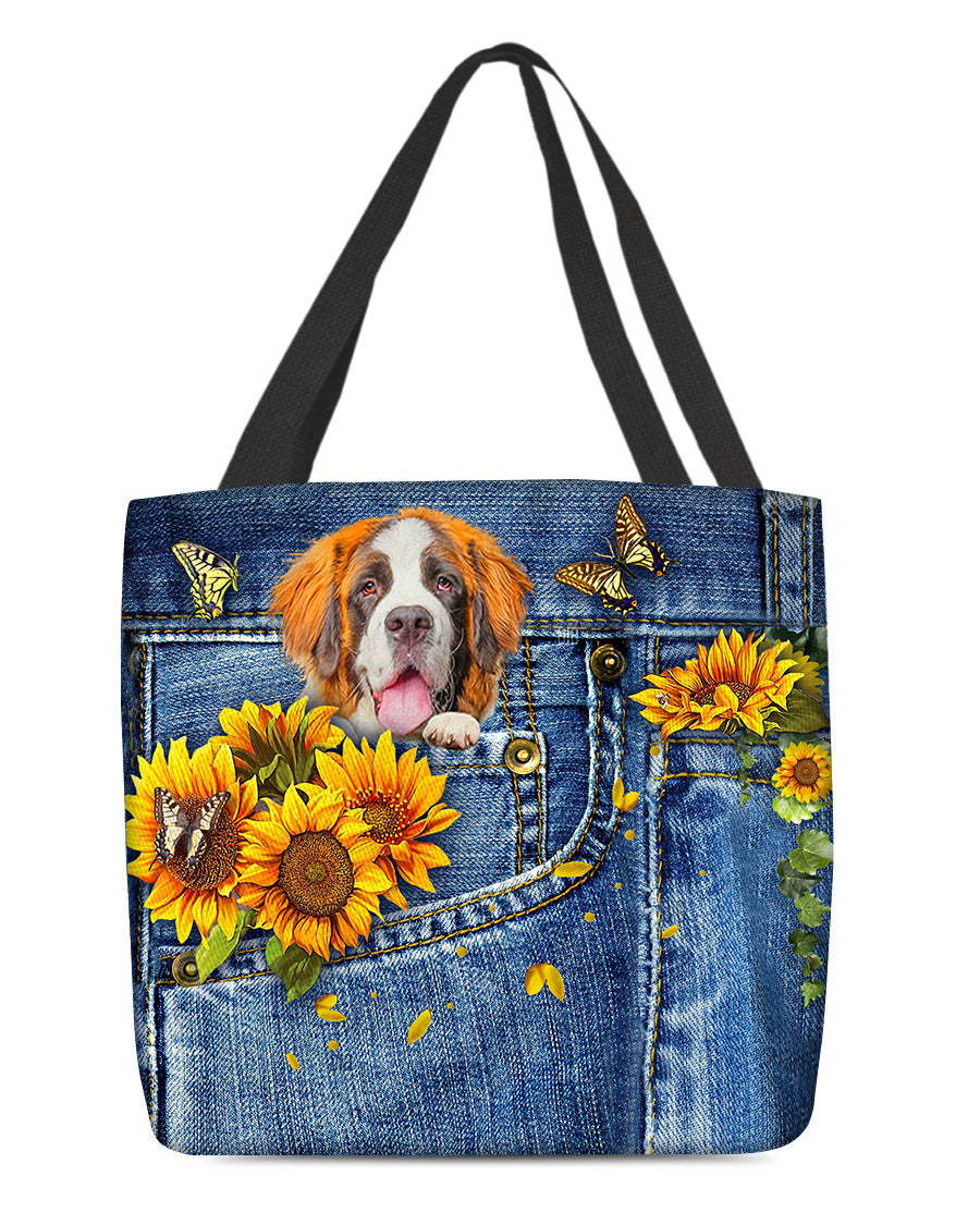 St bernard-Sunflowers &amp; Butterflies Cloth Tote Bag