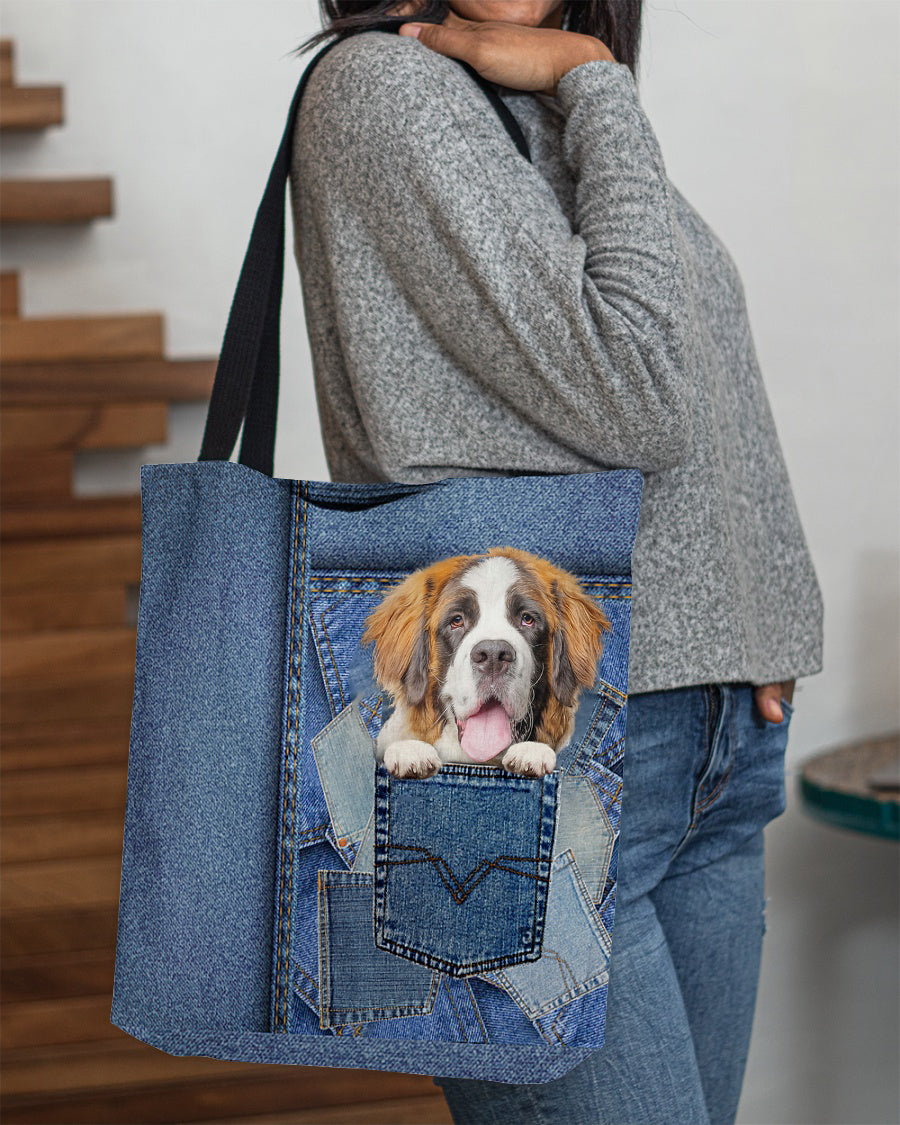 St bernard-in pocket2-Cloth Tote Bag