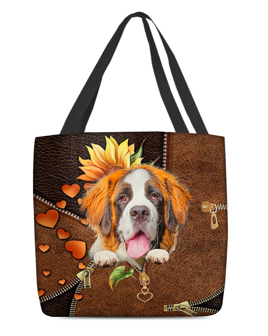 St bernard-Sunflower&amp;zipper Cloth Tote Bag