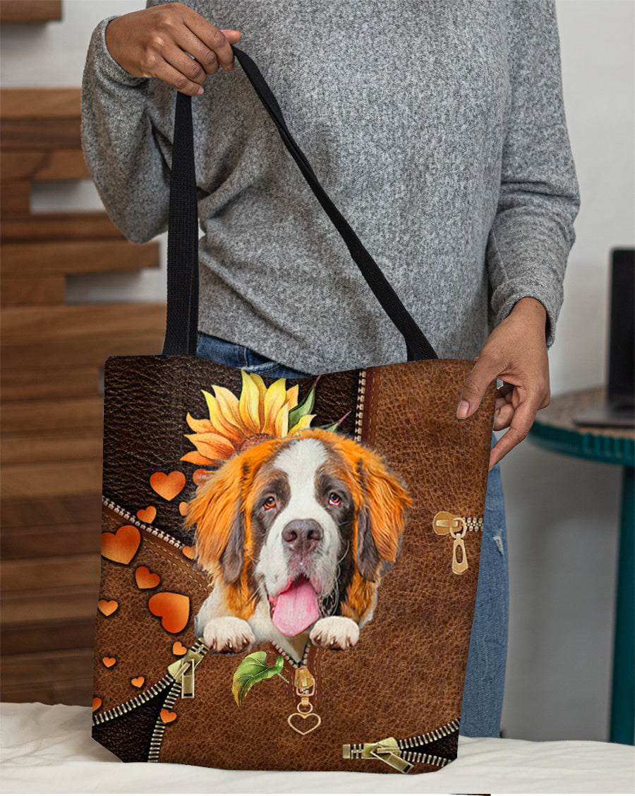 St bernard-Sunflower&amp;zipper Cloth Tote Bag