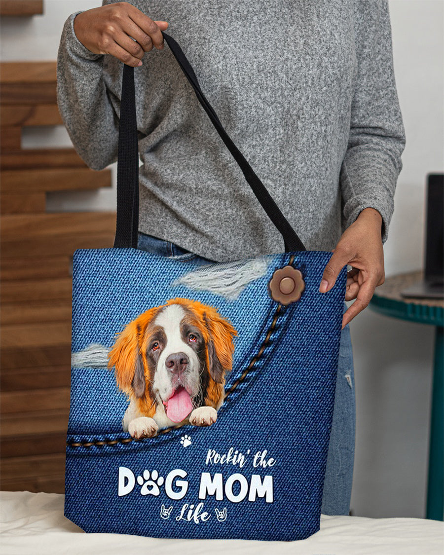 St Bernard-Dog Mom Life-Cloth Tote Bag