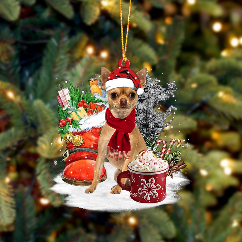 TAN  Chihuahua 1-Winter Cup-Two Sided Ornament